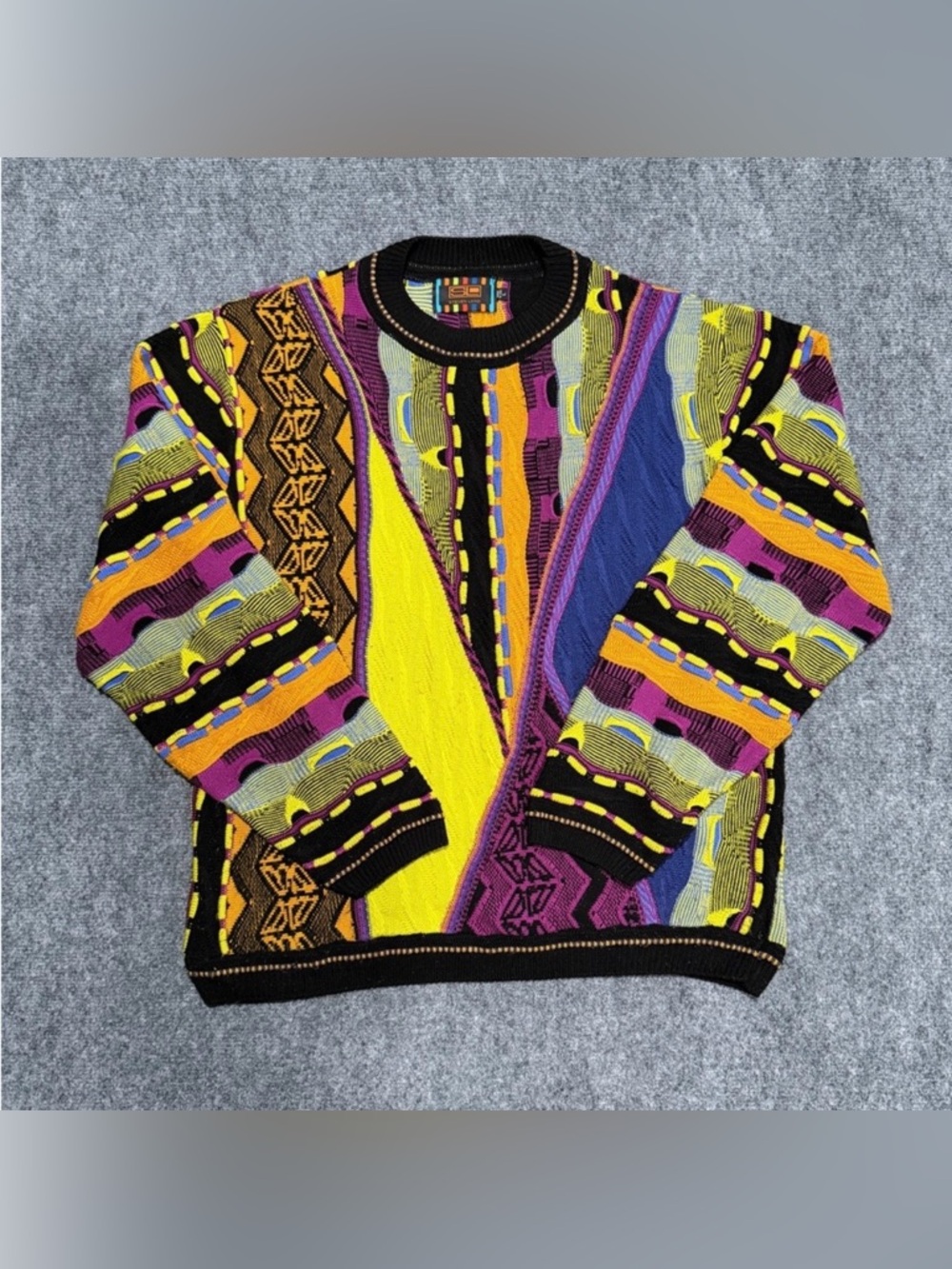 Vintage Steven Land 90s Multicolor 3D Knit Sweater Coogi Style Size - L
